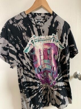 Metallica Tie-Dye Band Tee in Black and Gray with Purple Graphic